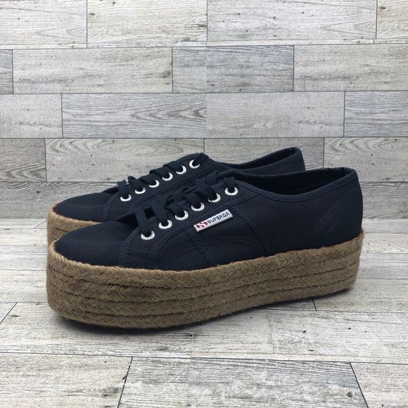 Superga Cotropew Navy Cotton Platform Women's Sneakers Shoes S00CF20 US 8 EU 39 - Picture 1 of 7